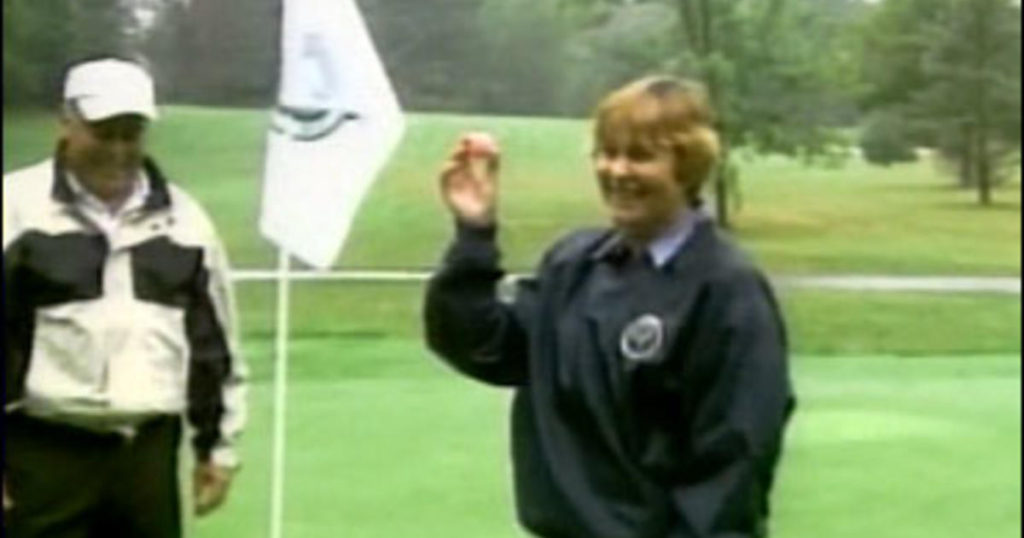 Sheila Drummond showing hole in one ball